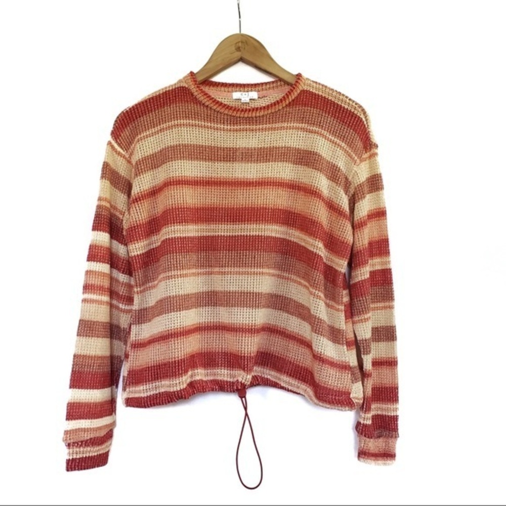 C+J Collections knit sweater cinch waist‎ Striped Crewneck Sweater Size Small